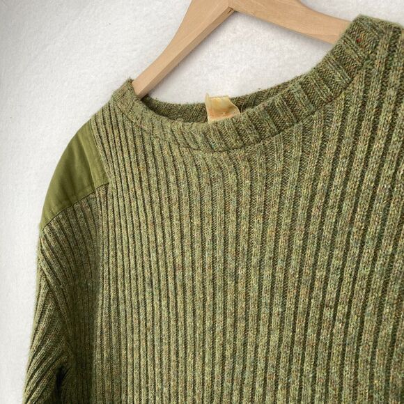 Army Commander Sweater Men M Wool Ribbed Elbow Shoulder Patch Military Green Vtg - Picture 2 of 13